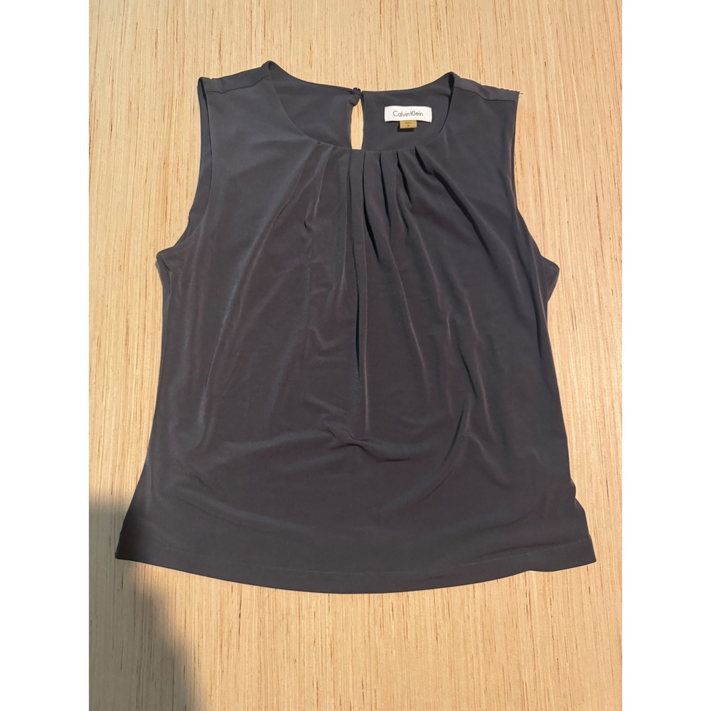 Calvin Klein Dark Gray Sleeveless Pleated Blouse